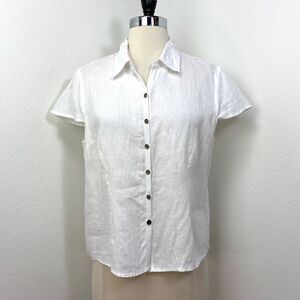Alexander Bartlett White Linen Blouse XL Short Sleeves Button Front Summer
